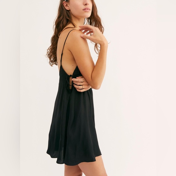 Free People Smooth Sailing Mini Slip Dress Black Medium - Picture 12 of 12